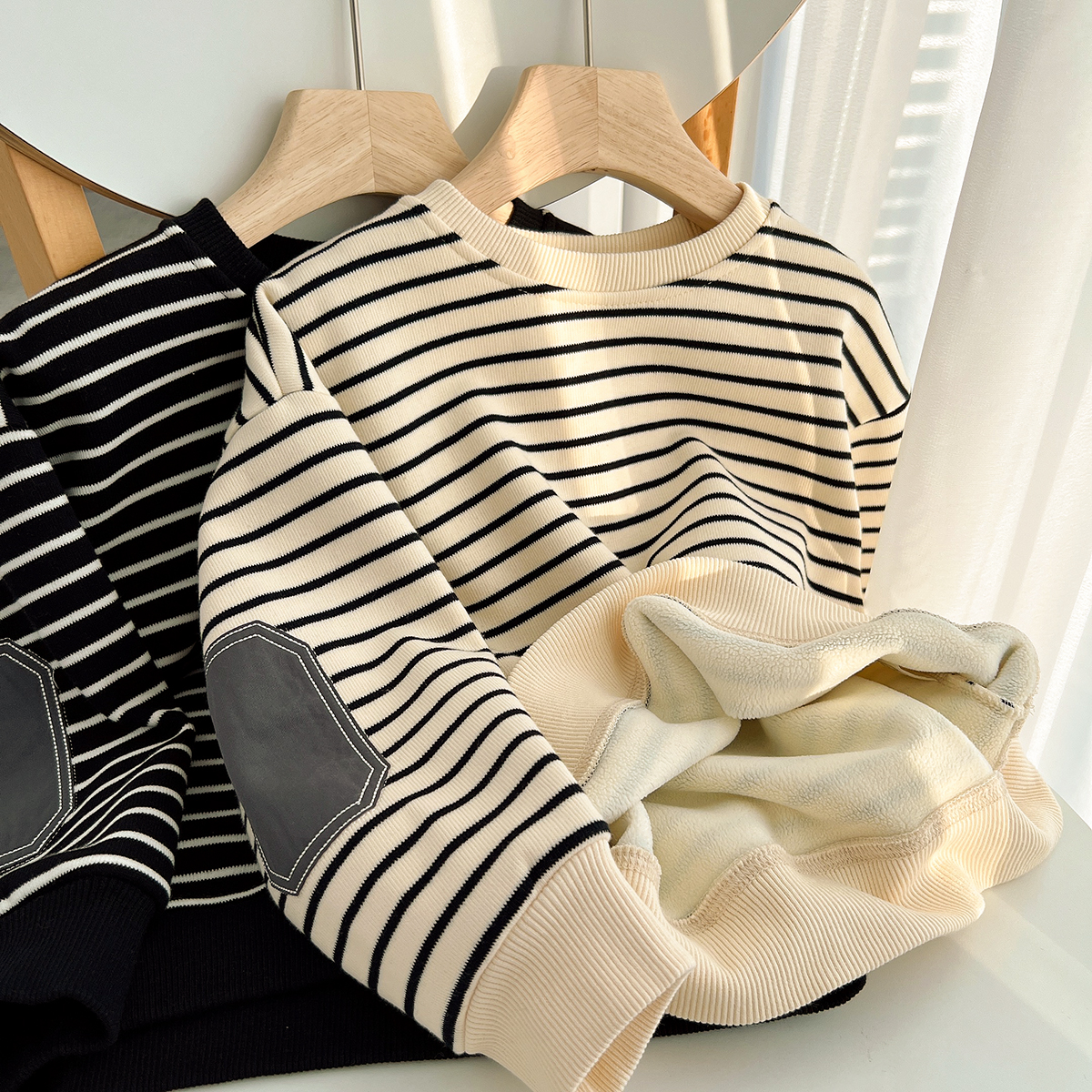 儿童条纹纯棉加绒卫衣秋冬保暖