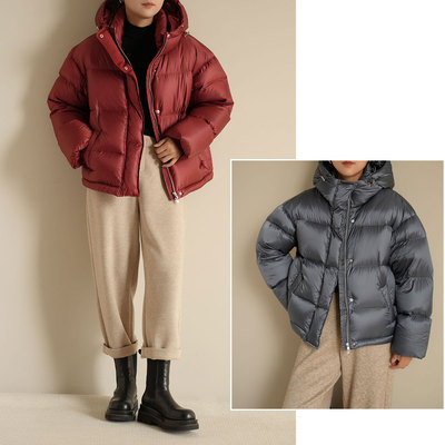 白鹅绒短款鹅绒服连帽羽绒面包服