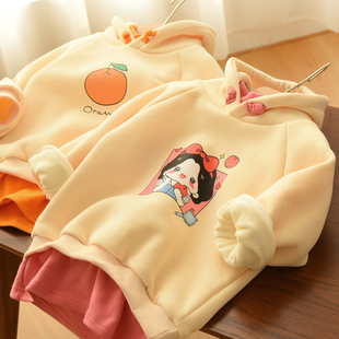 81553特 厚款 儿童假两件连帽卫衣 女童加绒保暖高领冬款