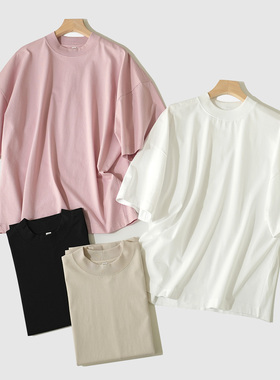 85999 廓形T恤衫 女士棉质宽松短袖 纯色百搭后中缝圆领上衣春夏