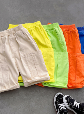 清库 薄软 儿童纯棉工装裤男童女童大口袋七分裤子短裤夏款 79694