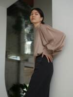 特 优雅气质 女士立领泡泡袖衬衫 垂感百搭 纯色衬衣 春秋款 女装 thumbnail 4