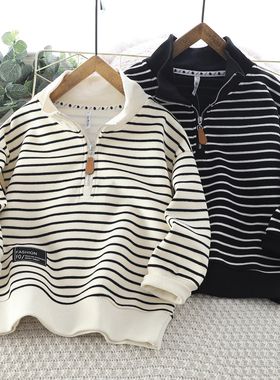 85191 儿童纯棉立领卫衣 男童女童条纹长袖打底衫 中大童上衣