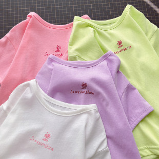 女童短袖 上衣 薄款 特 童装 儿童圆领小花T恤 小童夏款 夏日小清新