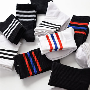 儿童条纹中筒袜中大童男女吸汗透气运动棉袜 三双装 学生袜 亲子款