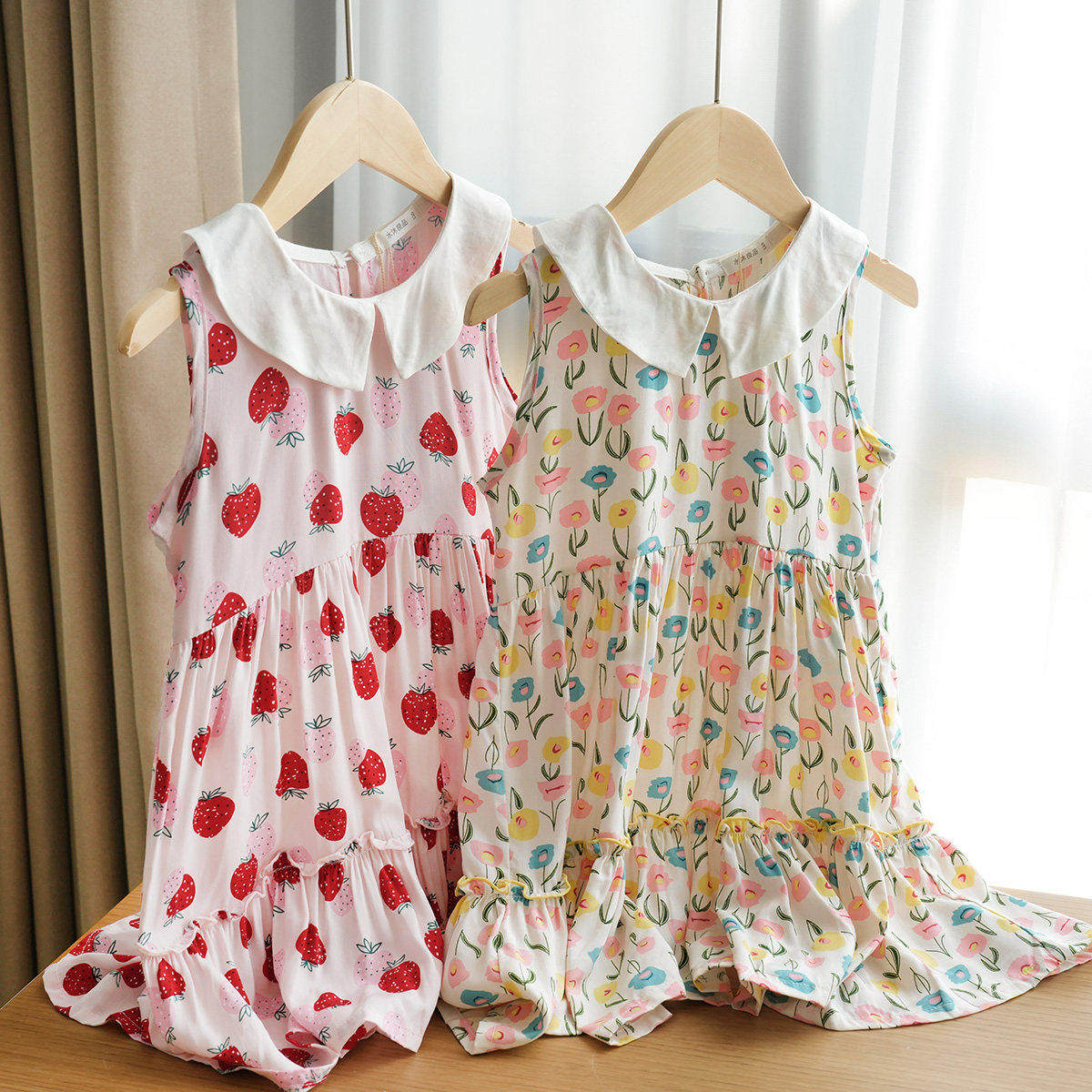 特  儿童人棉无袖连衣裙 娃娃领蛋糕裙子 中大童 夏款童装