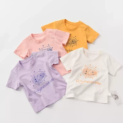 79700 清库 儿童纯棉T恤衫 男女童涂鸦字母短袖上衣 夏款