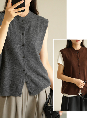 87584 28支双股全羊毛女士圆领薄马甲叠穿无袖针织坎肩春秋款女装