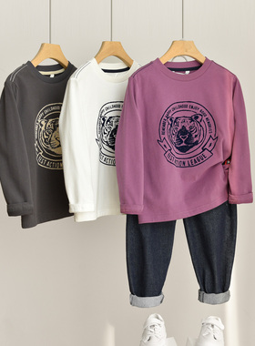 83262 儿童纯棉打底衫 男童女童植绒卡通长袖T恤 中大童上衣春