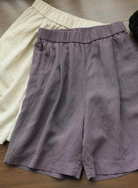 87110 莱赛尔 亚麻 女士百慕大中裤 宽松五分裤 高腰A字短裤 夏款