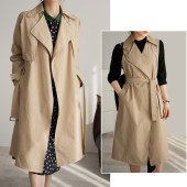 风衣外套 女士纯棉中长款 全棉可拆卸马甲 春秋款 清库 女装 两穿