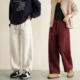 秋冬款 87987 直筒阔腿休闲裤 弹力束口运动裤 女士两穿抽绳卫裤