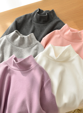 22003 A类 儿童纯棉磨毛打底衫男女童半高领保暖长袖T恤中大童