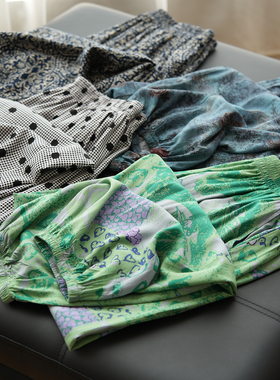 炎热夏天穿的人棉裤 妈妈款棉绸束口裤 女士收口裤 长裤夏款89383