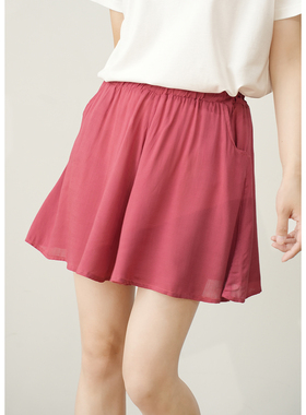 77550 清库 女士竹节人棉薄款裙裤 纯色宽松家居短裤 A字版