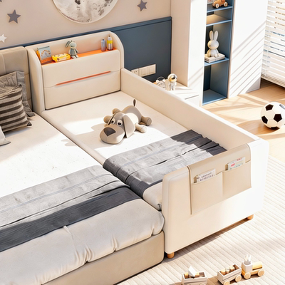 软包儿童拼接床男女宝宝储物床婴儿床拼接床边加宽大人可睡小床
