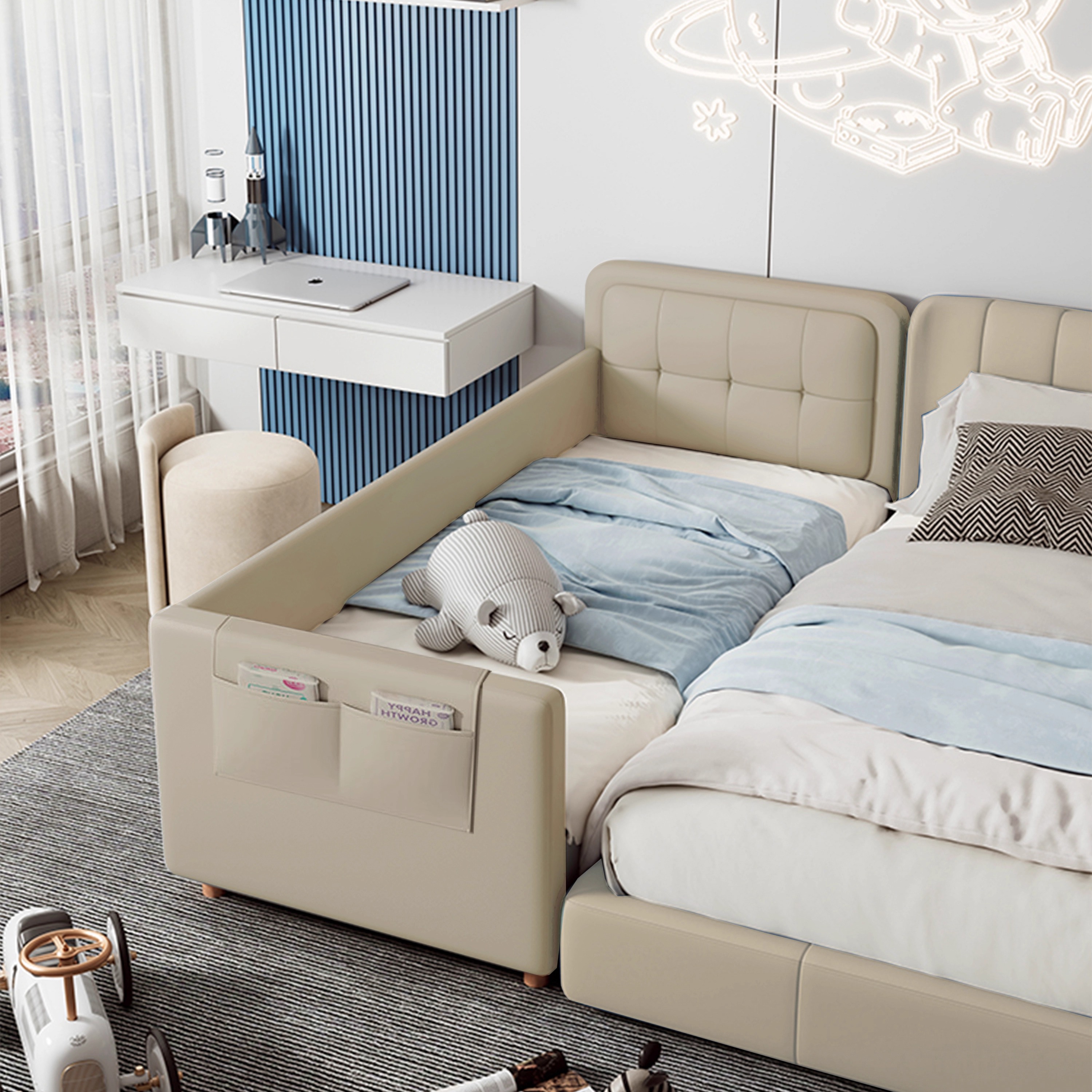 软包拼接床大床大人可睡带护栏实木男女宝宝加宽平接婴儿小床