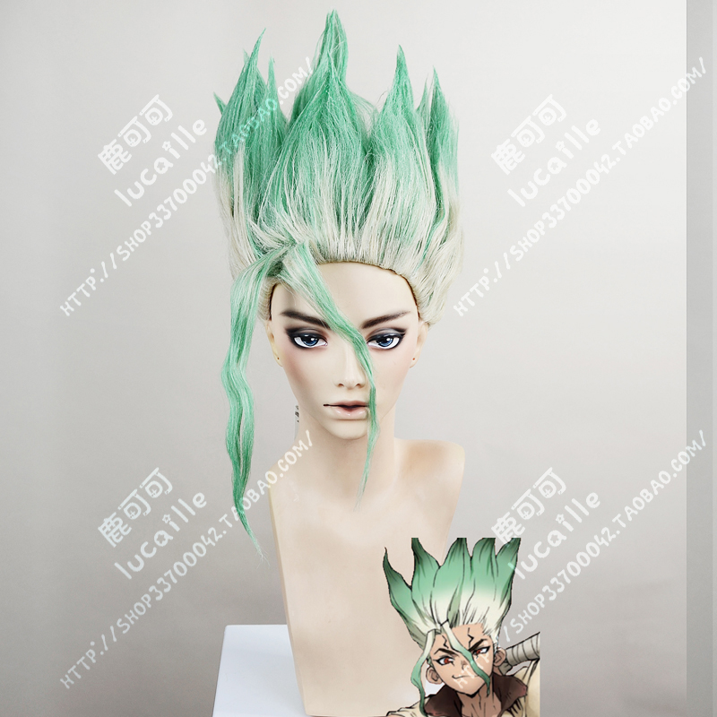 新石紀 Dr.STONE 千空 翠綠漸變巖白逆天翻翹cosplay假發(fā)