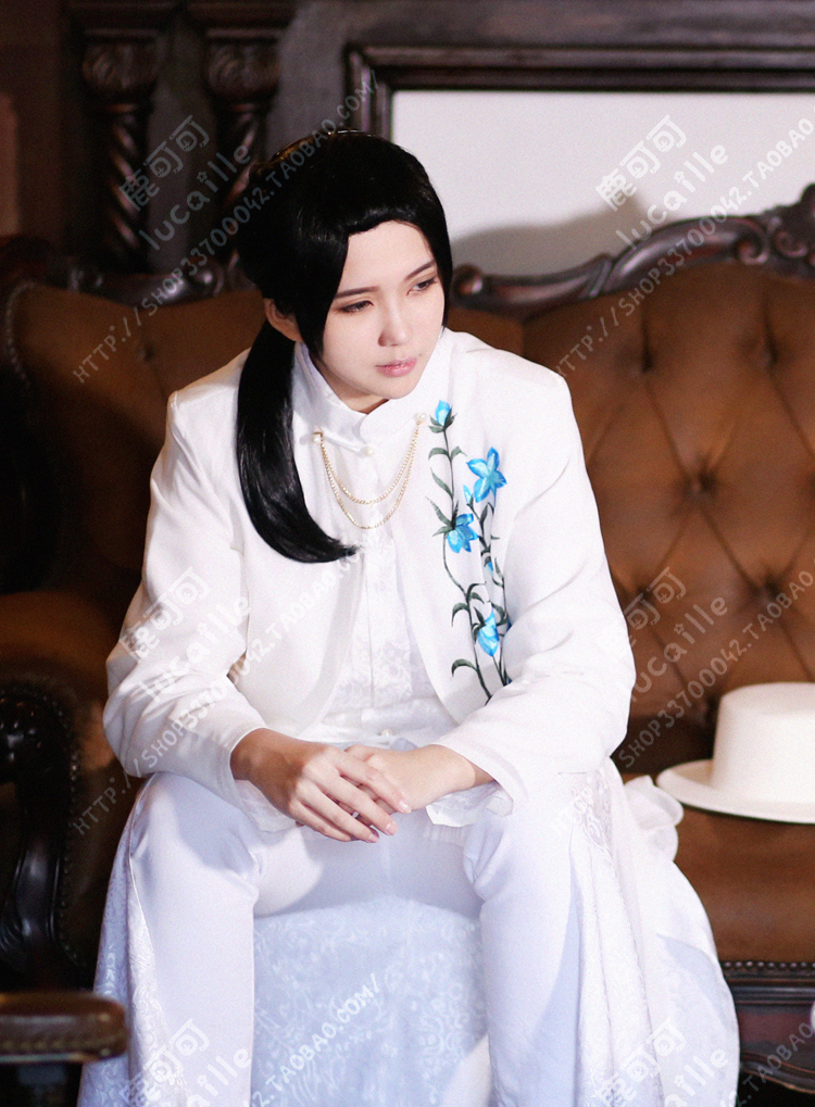 老王NINI黑塔利亚中国拟人APH一点红王耀cos黑60直发cosplay假发