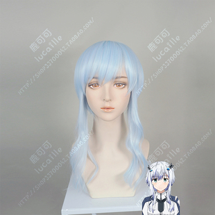 魔王学院的不适任者米夏涅库洛水蓝色鬓角加长万用cos假发女短发