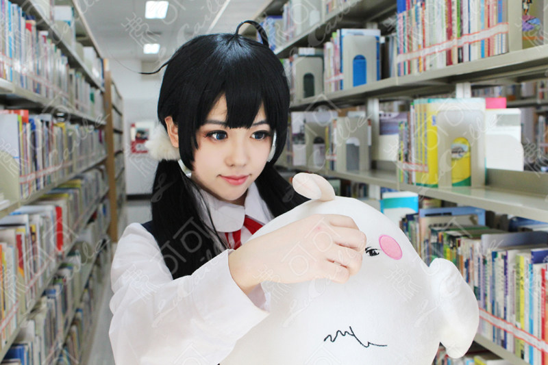 玉子超市北白川玉子送白球球黑色60厘米呆毛款cosplay假发