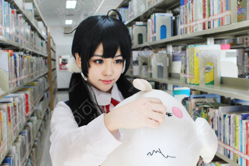 玉子超市北白川玉子送白球球黑色60厘米呆毛款cosplay假发