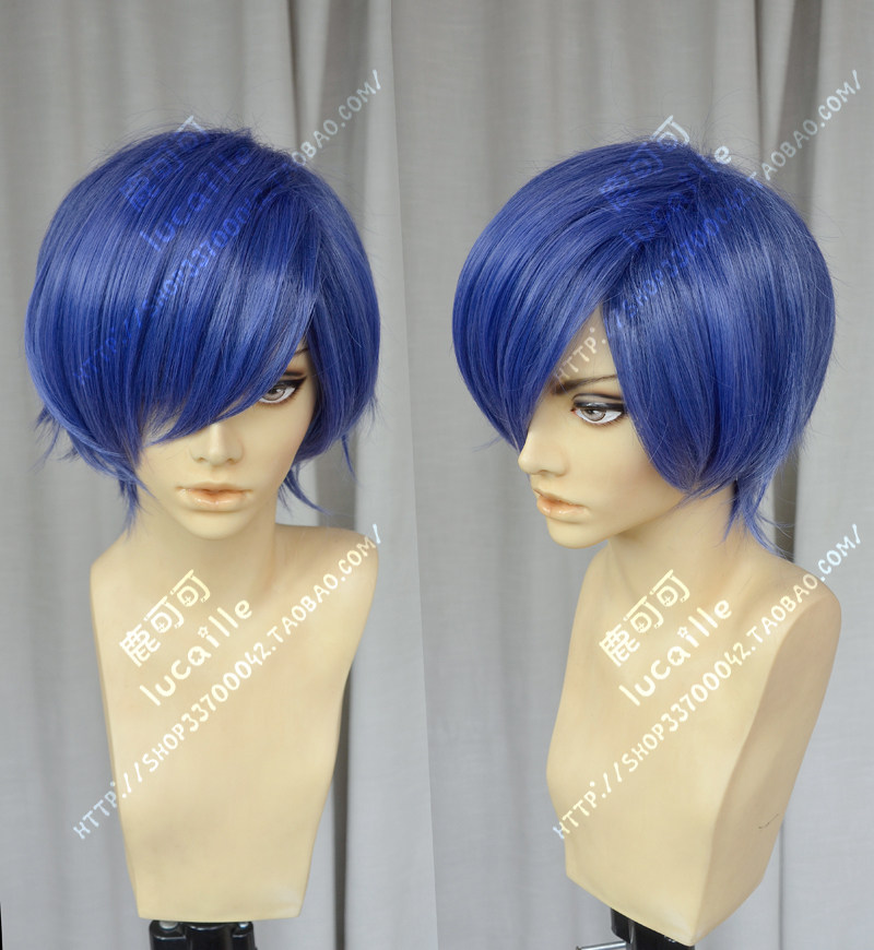 女神异闻录3 鬼太郎结城理 加厚斜分收脸短发青金色cosplay假发
