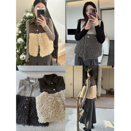 时髦百搭无袖上衣毛毛背心马甲