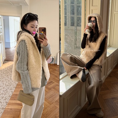 年度Top喜爱单品 宝宝袋全羊毛带帽马甲皮毛羊羔绒外套 AFM定制