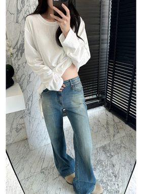 好版型重工艺水洗直筒牛仔裤女高腰显腿长休闲长裤AFM定制好版型