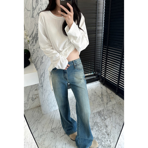 好版型重工艺水洗直筒牛仔裤女高腰显腿长休闲长裤AFM定制好版型