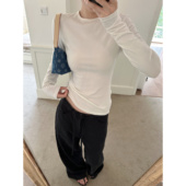 AFM定制直角肩 上衣女白色t恤女内搭 长袖 小蛮腰修身 结构打底tee