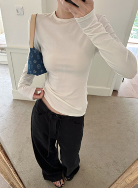 AFM定制直角肩/小蛮腰修身结构打底tee 长袖上衣女白色t恤女内搭