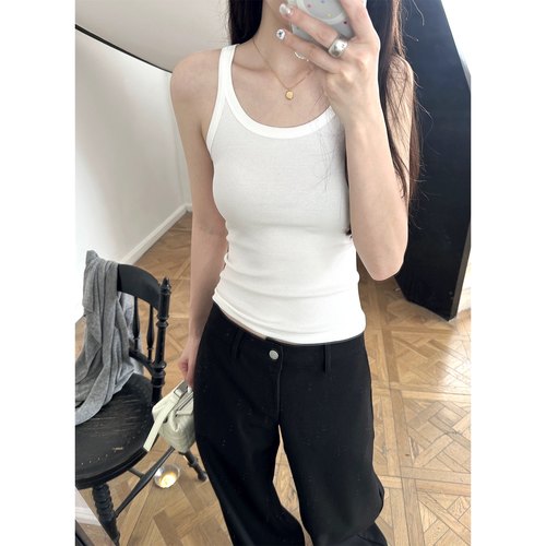 无袖U领简约螺纹背心修身