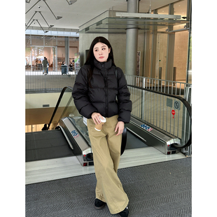 肯豆风90白鸭绒短款立领黑色短款羽绒服女款冬季加厚面包服外套