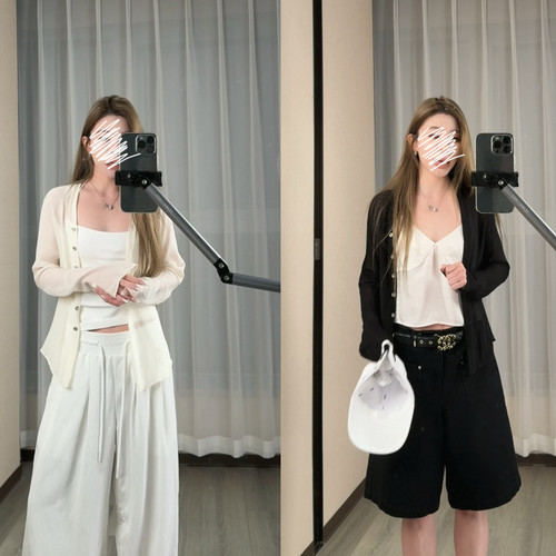 人丝斜裁连肩袖透薄暗黑调开衫