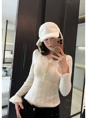 人鱼_纯羊毛镂空肌理绑带纯欲韩系针织打底衫内搭上衣 AFM定制
