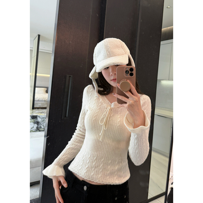 人鱼_纯羊毛镂空肌理绑带纯欲韩系针织打底衫内搭上衣 AFM定制