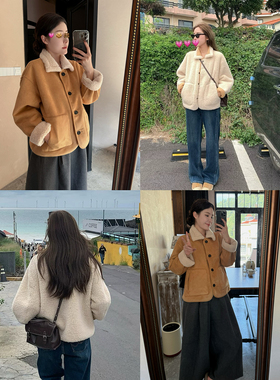 奶油泡芙 正反两面穿皮毛一体毛毛外套羊羔毛保暖休闲长袖AFM定制