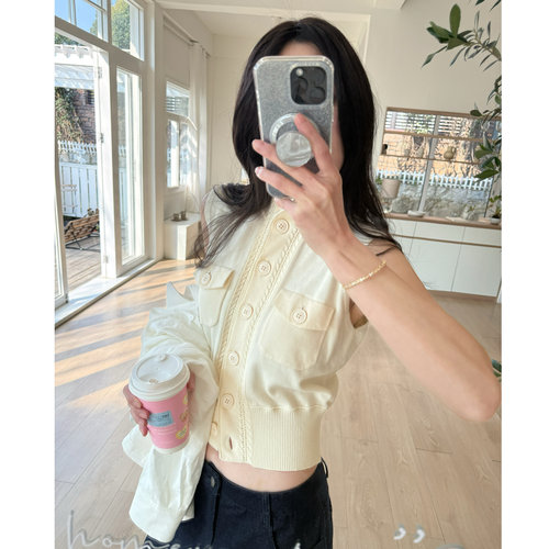 杏仁啵啵双袋纯棉小高领背心马甲