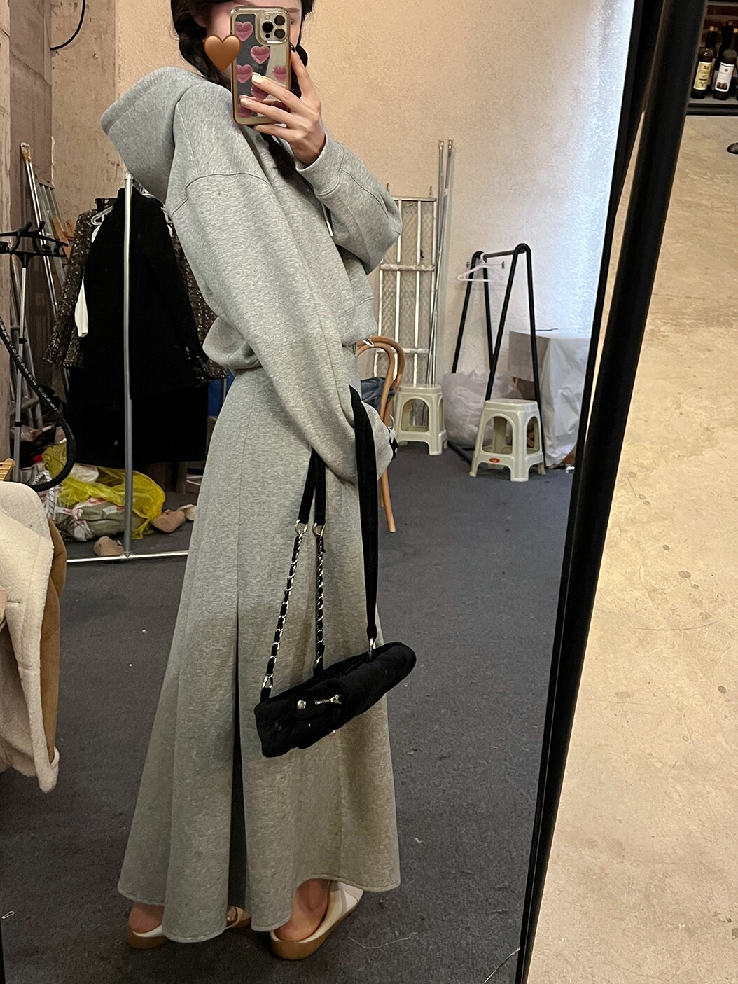 慵懒假期质感空气层连帽卫衣长款半裙套装女春秋新款