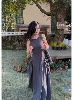 人鱼 新款春装气质修身收腰工字背心露背长款连衣裙女长裙收腰