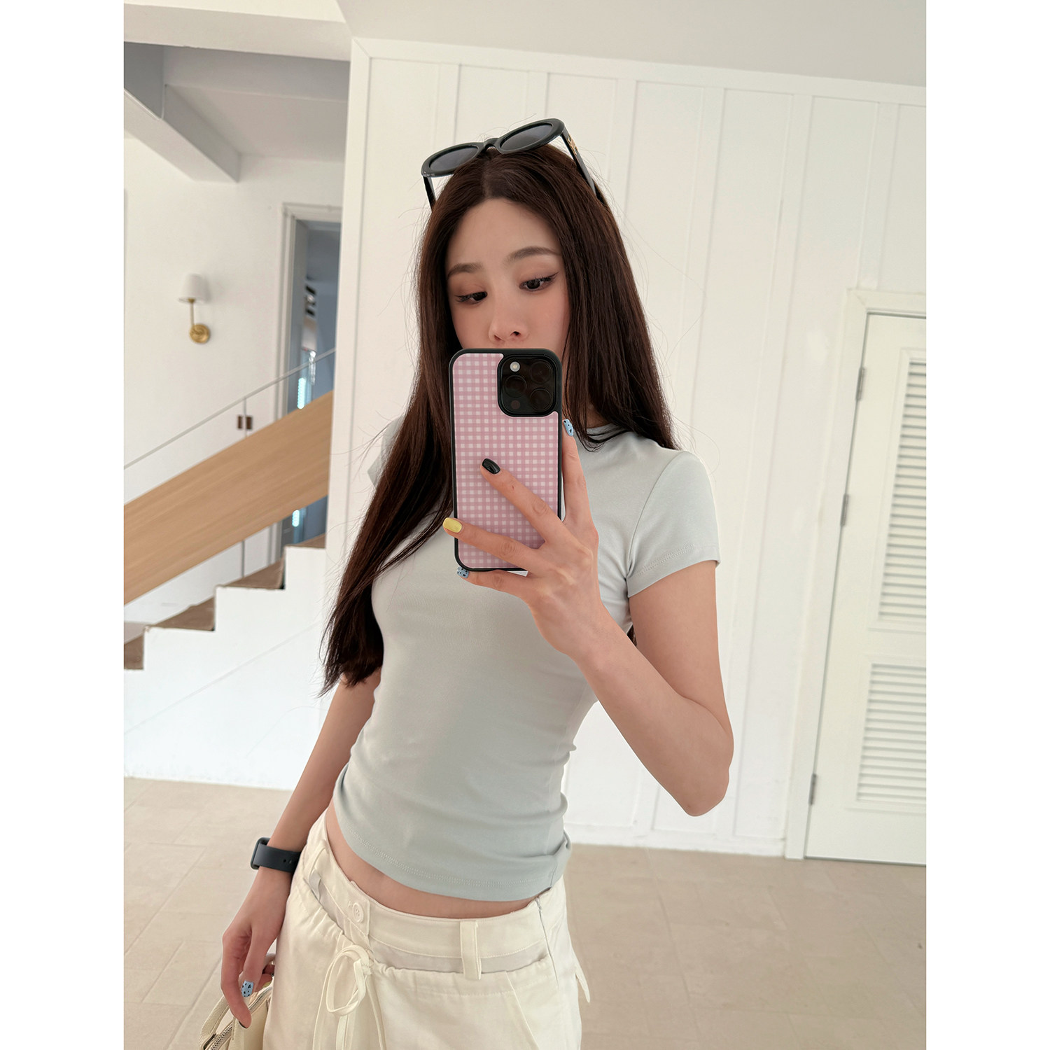 五色修身纯色短袖通勤简约