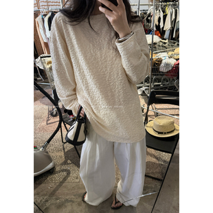 浮世绘 立体肌理条纹奶白上衣女夏防晒长袖罩衫慵懒t恤夏装衣服