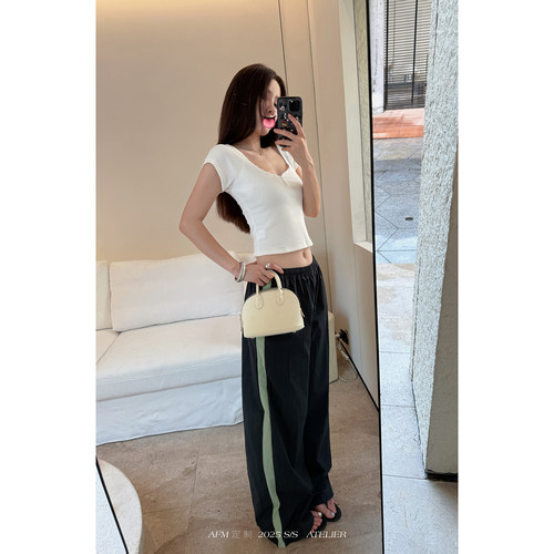 康普顿撞色纯色运动街头休闲裤