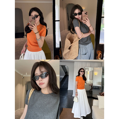 日常也好看橘子汽水贴肤针织短袖