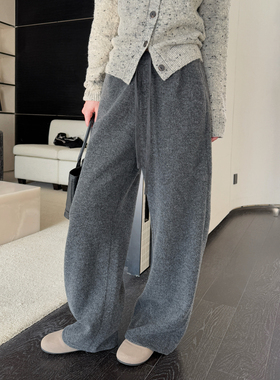 松弛感 绒感磨毛抽绳卫裤 黑灰色 中灰色阔腿裤裤子女冬 AFM定制