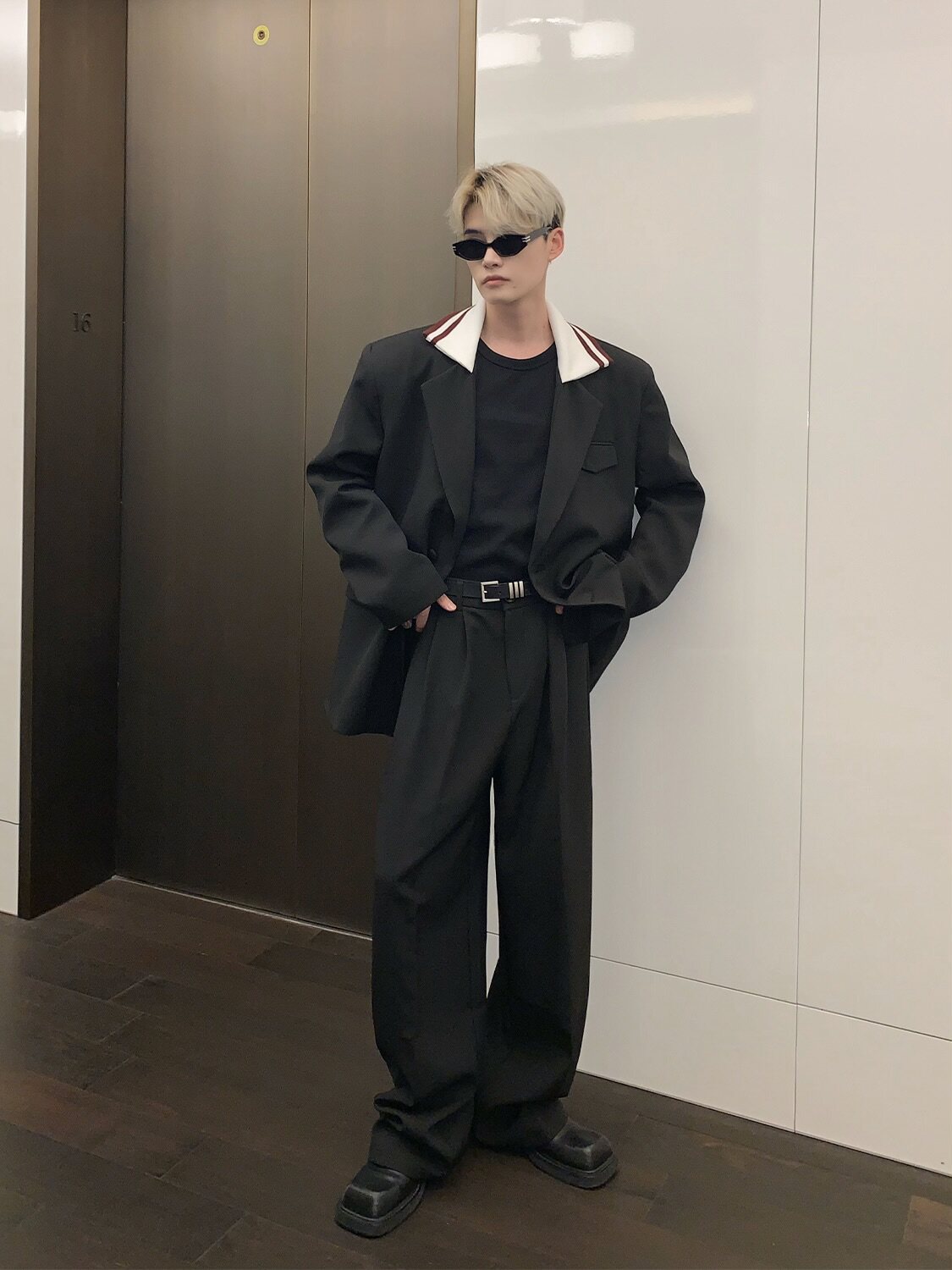 CUIBUJU NICHE KNITTED STITCHED SHOULDER PAD BLAZER MENS VINTAGE PREMIUM SUIT LOOSE SUIT TWO-PIECE SUIT