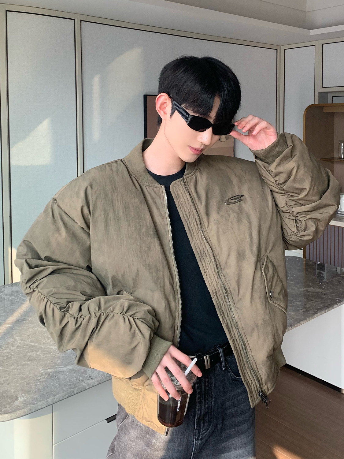 CUIBUJU NICHE PLEATED DESIGN SENSE COTTON JACKET MENS LOOSE WINTER MULTI-POCKET THICKENED WARM BREAD SUIT