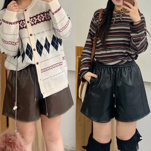 PU阔腿短裤显腿细长不踩雷